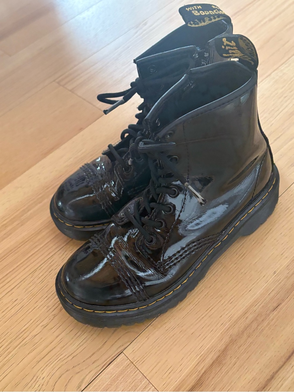 Dr. Martens Kids Black Patent Leather Lace-Up Boots